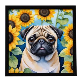 Pug in Sunflowers Framed Metal Print Bathroom, Kitchen, Office, Home Decor Wall Art Ready to Hang, Square, 8X8