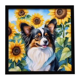 Papillon in Sunflowers Framed Metal Print Bathroom, Kitchen, Office, Home Decor Wall Art Ready to Hang, Square, 8X8
