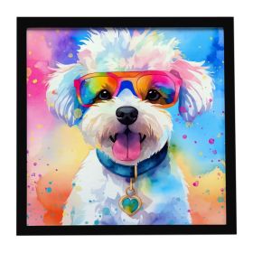 Bichon Frise Hippie Dawg Framed Metal Print Bathroom, Kitchen, Office, Home Decor Wall Art Ready to Hang, Square, 8X8
