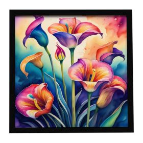 Colorful Calla Lilies Framed Metal Print Bathroom, Kitchen, Office, Home Decor Wall Art Ready to Hang, Square, 8X8