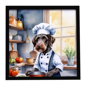 German Wirehaired Pointer The Chef Framed Metal Print Bathroom, Kitchen, Office, Home Decor Wall Art Ready to Hang, Square, 8X8