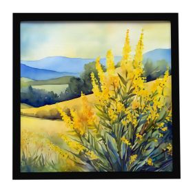 Kentucky Goldenrod in Watercolor Framed Metal Print Bathroom, Kitchen, Office, Home Decor Wall Art Ready to Hang, Square, 8X8
