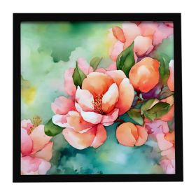 Delaware Peach Blossom in Watercolor Framed Metal Print Bathroom, Kitchen, Office, Home Decor Wall Art Ready to Hang, Square, 8X8