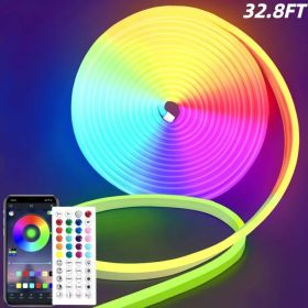 RGB Neon LED Strip Lights, 16.4Ft Led Neon Rope Lights With App Remote Control, Music Sync,Waterproof, Flexible DIY Lights Design For Bedroom, Li (Option: 328FT)