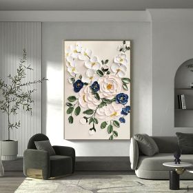 Hand Painted Oil Paintings Large Original Oil Painting White Flower Decor Abstract Wall Art Hand Paint Palette Knife Painting Heavy Textured Pain (style: 01, size: 90x120cm)
