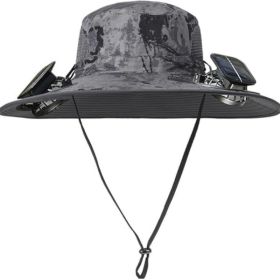 Solar Fan Hat Rechargeable 2Detachable Solar Fans,Water-Repellent Wide Brim Bucket Hat, Outdoor Camping Hiking Golf Sun Hat (Color: Grayscaleprinting)